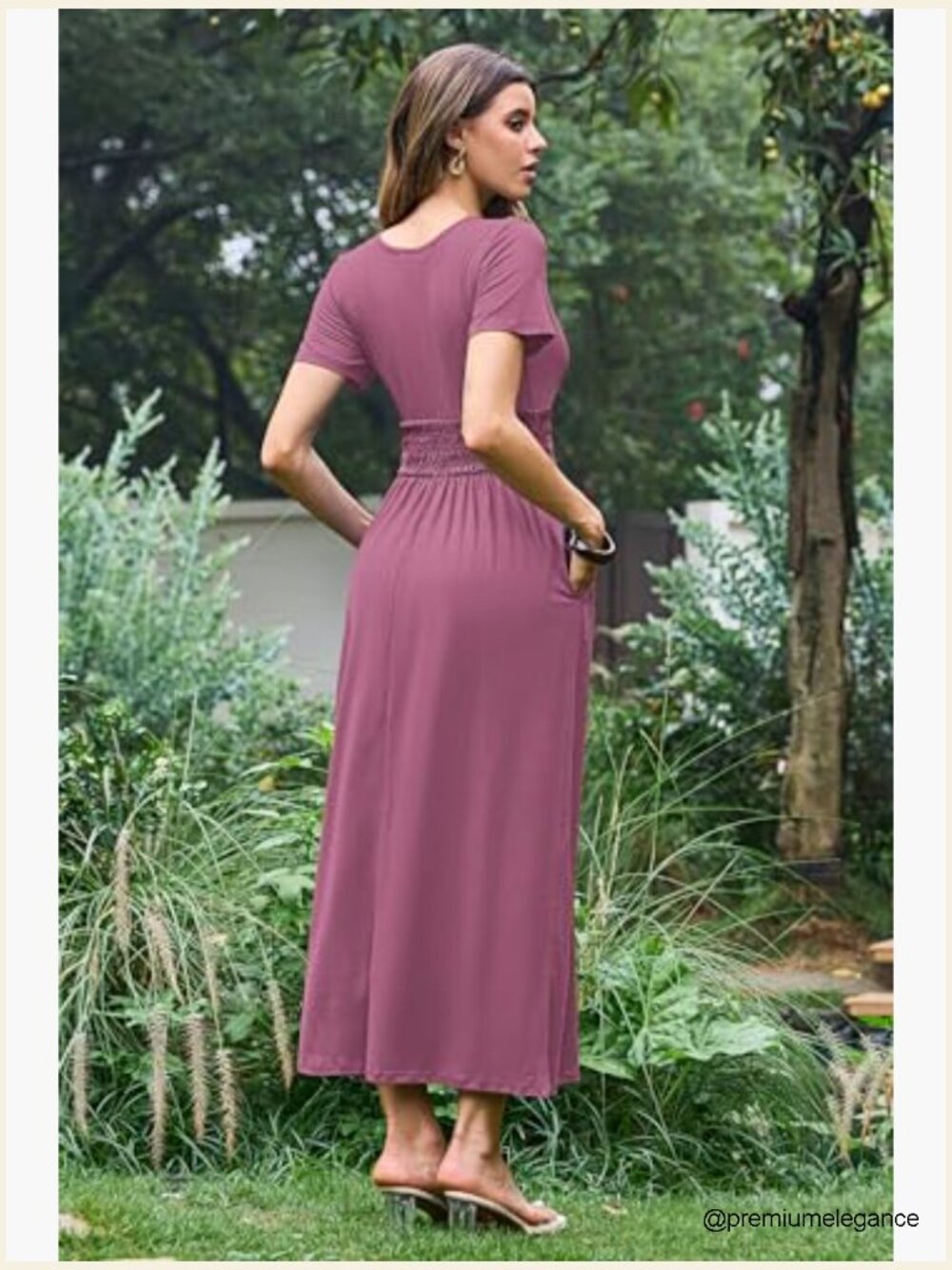 Summer Maxi Dress with Smocked Waist, Short Sleeves, and Pockets - Picture 5 of 7